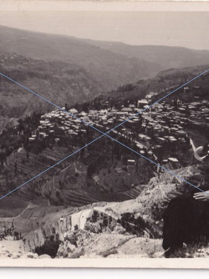 unknown area panoramic view Arachova; Trabzon; postcard, priest gazes at the settlement