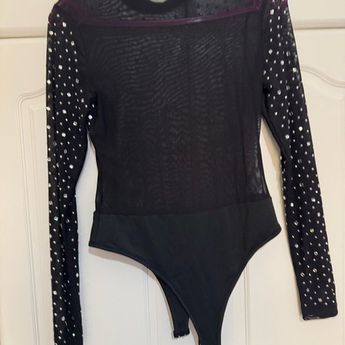 Transparent bodysuit like new with silver studs black