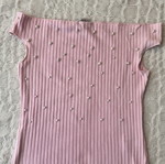 Zara Pink Ribbed Top with Pearl Details Size S Like New