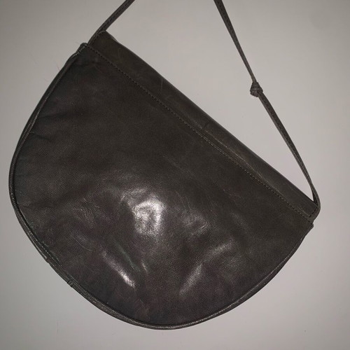 Gray leather crossbody bag used with double small inner pocket