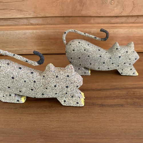 Set of 2 handmade wooden and sand decorative cats