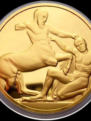 Battle of Lapiths and Centaurs 24K gold plated medal like new