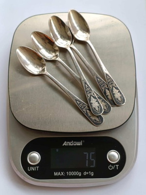 Silver 925 Tea Spoons Siam Set of 5 Used with Black Enamel Handles