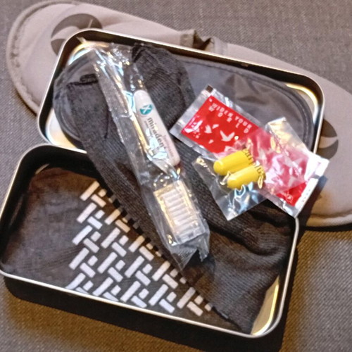 Turkish Airlines collectible travel kit new in metal tin with slippers