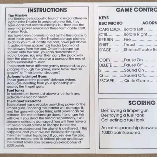 Thrust (Superior Software) BBC Micro / Electron cassette like new, complete in box