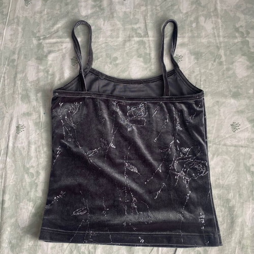 90s vintage velvet top with rhinestones new, gray and green