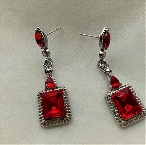 Σκουλαρίκια με κόκκινη τετραγωνισμενη λαμπερή πέτρα /Geometric Crystal Red Earrings