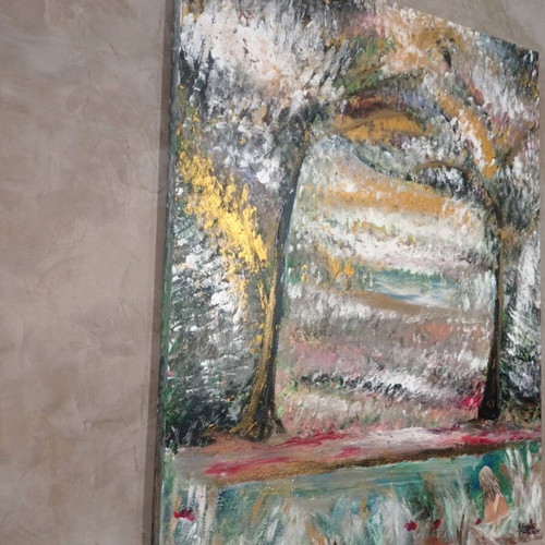 Painting Spring Landscape with Girl new 70x90