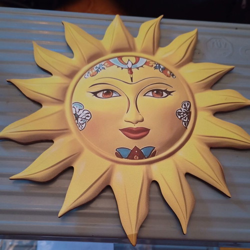 Sun Decoration new, wood, diameter 20 cm, bright yellow