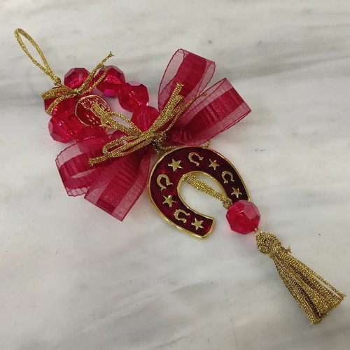 Handmade horseshoe lucky charm new, gold with enamel