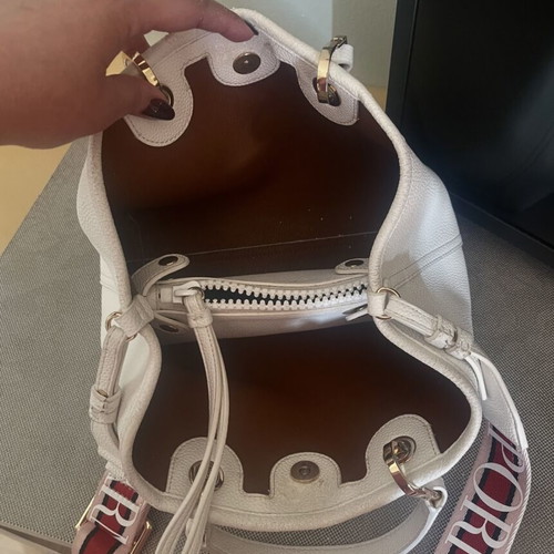 Emporio Armani crossbody bag used, white canvas with adjustable strap