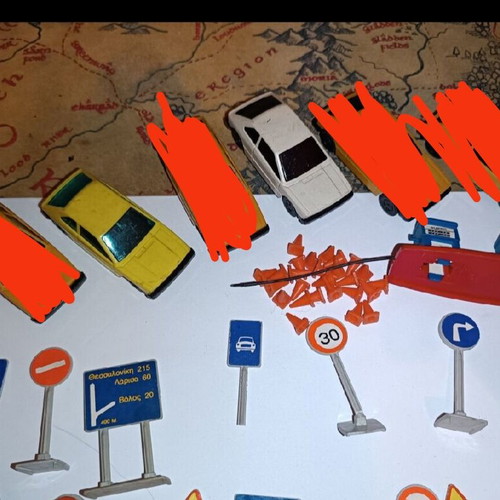 Joy toy Greek toy cars and signs used