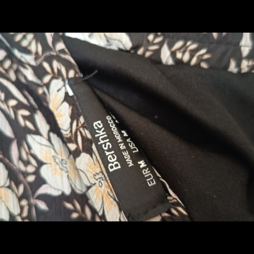 Bershka midi skirt floral with lining, black and beige
