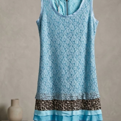 Custo Barcelona mini dress new, turquoise lace with animal print hem