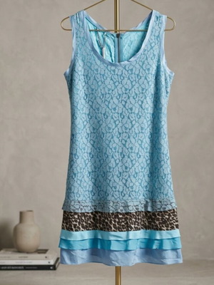 Custo Barcelona mini dress new, turquoise lace with animal print hem
