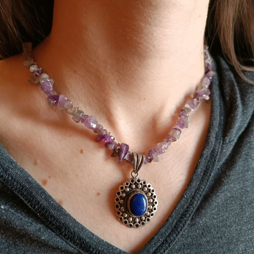 Gregio necklace like new with amethyst and vintage 925 pendant