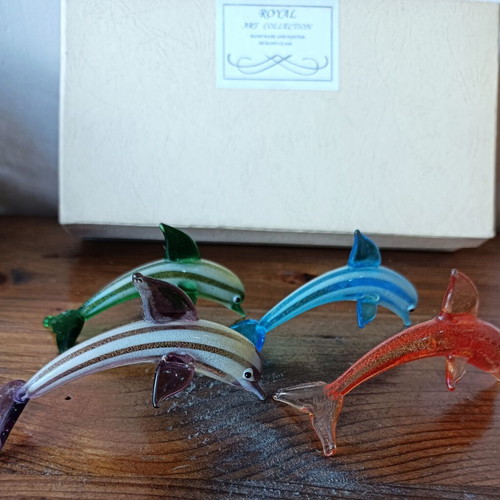 Vintage Murano collectible dolphins hand-painted, new