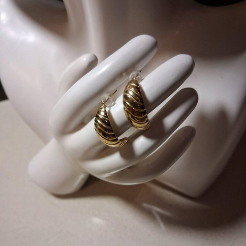 Vintage croissant-shaped hoop earrings used, gold tone stainless steel