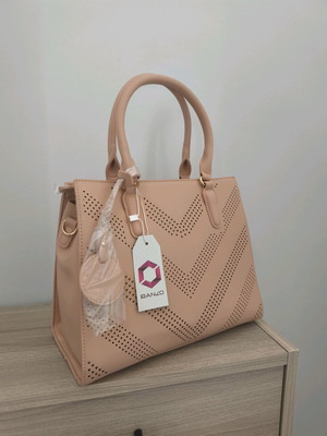 Handbag shoulder bag new, pink faux leather with multiple pockets