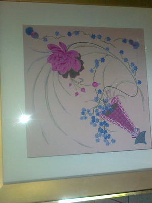 Valentino silk screen print with bronze frame like new