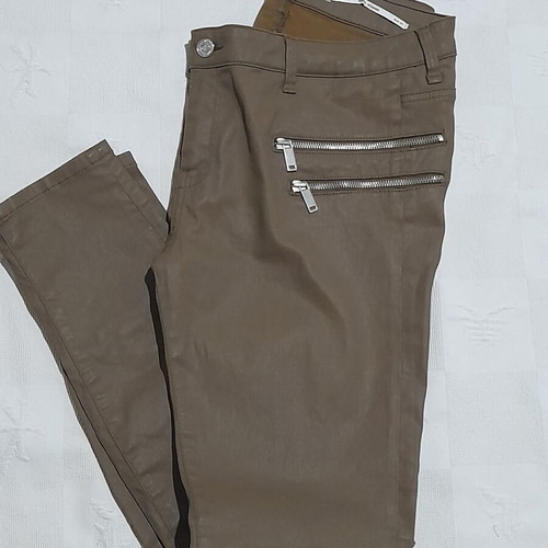 Zara women's pants XL brown like new, elastic, leather look