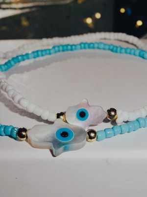 Evil eye bracelets new, set of 2, blue and white
