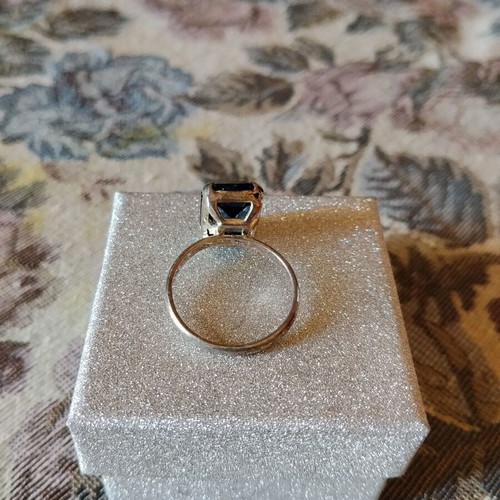 Silver ring with large blue crystal, like new