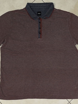 Hugo Boss Men’s Polo Shirt Striped Bordeaux & Grey Regular Fit Size L like new