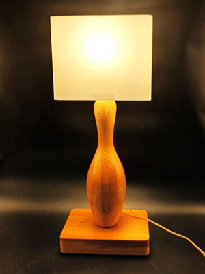 Table lamp made from bowling pin and plexiglas, new