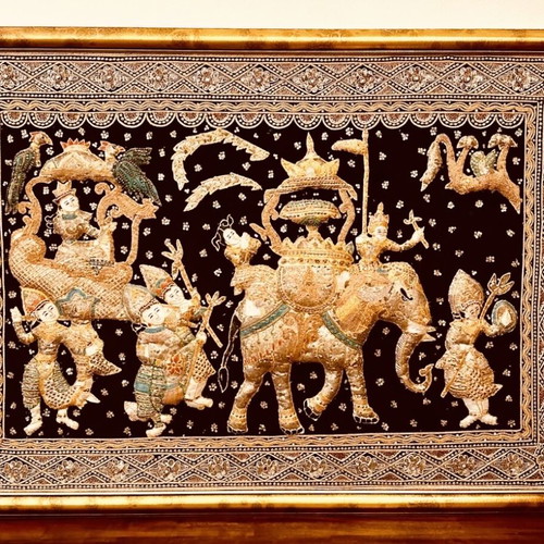 Handmade embroidered Mburma painting