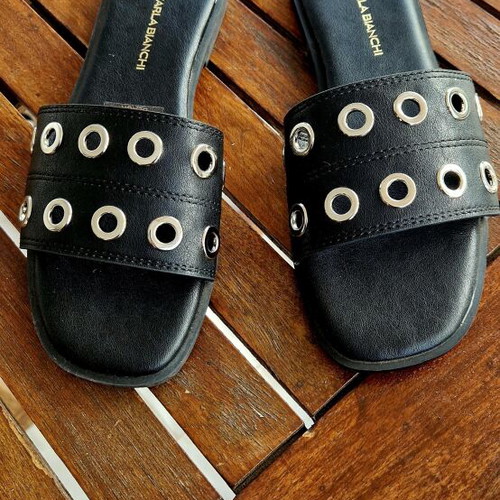 Sandals with Decorative Eyelets Like New, Size 38, Black