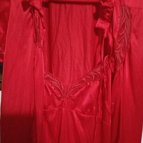 Satin nightdress set with straps and jacket, new, red, size M