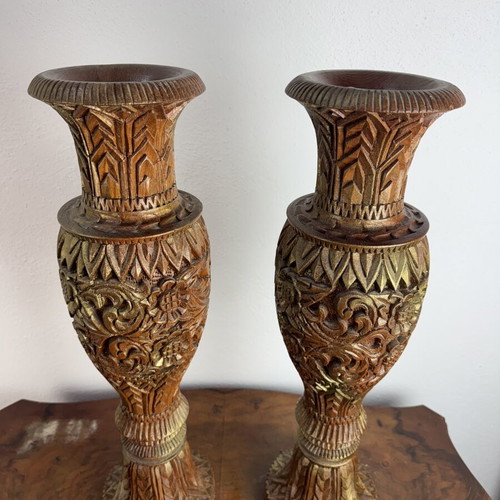 Wooden vases with gold platinum used, set of 2, 53 cm height