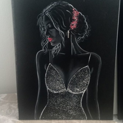 Canvas painting melancholic girl with acrylic colors new