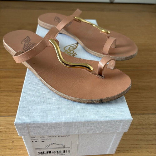 Ancient Greek Sandals Aten leather beige sandals used with gold detail