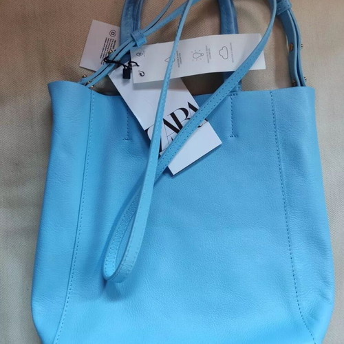 Zara leather tote bag new, blue, crossbody strap