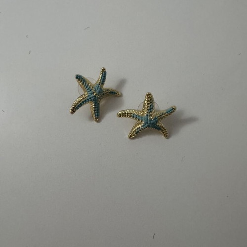 Starfish earrings new, turquoise and gold tone