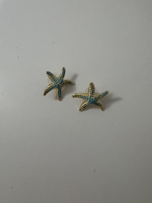 Starfish earrings new, turquoise and gold tone