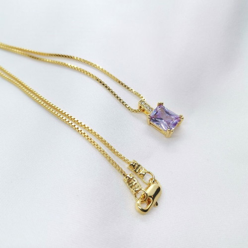 18K Gold Plated Necklace 45cm with Lilac Stone New