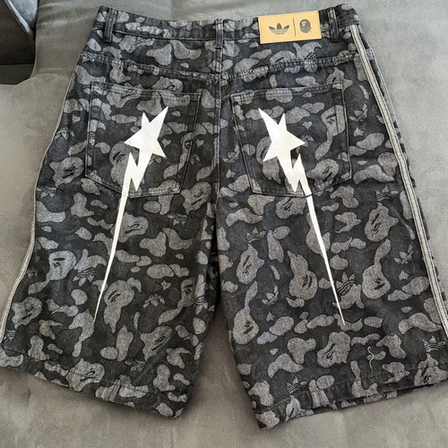 Adidas Originals x BAPE Shark Denim Jorts Black Camo new, size L
