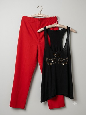 Lorina maternity pants with gift blouse like new, red and black