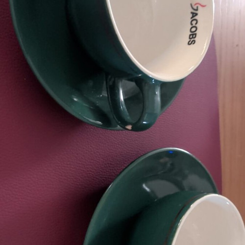 Jacobs collectible coffee serving set with gift cups, new