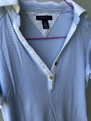 Tommy Hilfiger women's shirt used, elastic fabric, white and blue, size S