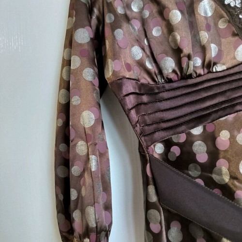 Women's satin blouse like new, brown with belt, size L
