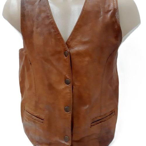 Apollo Leder Design Vintage Leather Vest lambskin size L used, brown