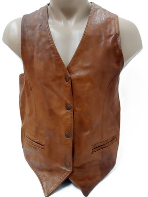 Apollo Leder Design Vintage Leather Vest lambskin size L used, brown