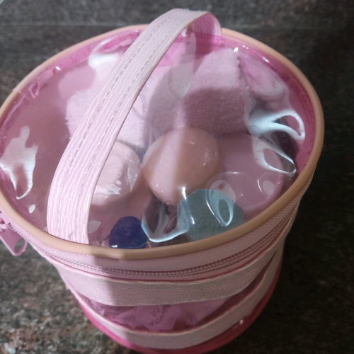 Cosmetic storage set like new with empty jars and pink pouch