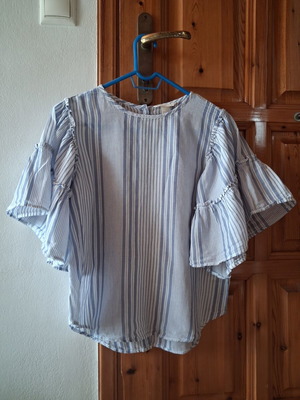 Women's tunic shirt H&M like new, small, white and blue, 3/4 sleeves