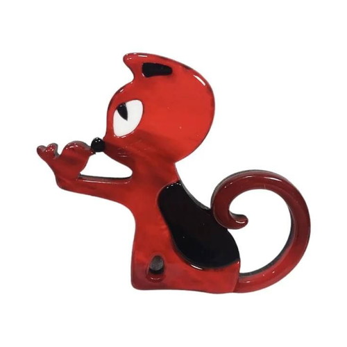 Women's cat brooch plexiglass red new
