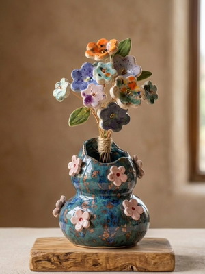 Bouquet of 9 ceramic flowers handmade